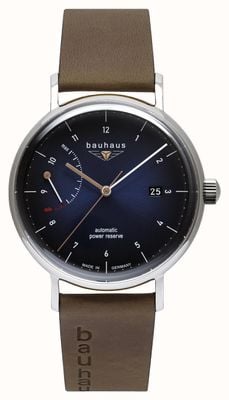 Bauhaus Classic Automatic Power-Reserve (41mm) Dark Blue Dial / Light Brown Leather Strap 21603