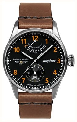 Bauhaus Aviation Tornado Automatic Power-Reserve (42mm) Black Dial / Brown Leather Strap 2790-5