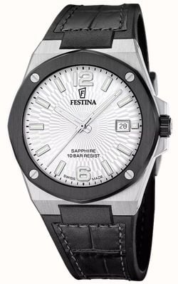 Festina Swiss Made Vallée Quartz (42mm) Silver Dial / Black Hybrid Leather Strap F22001/1