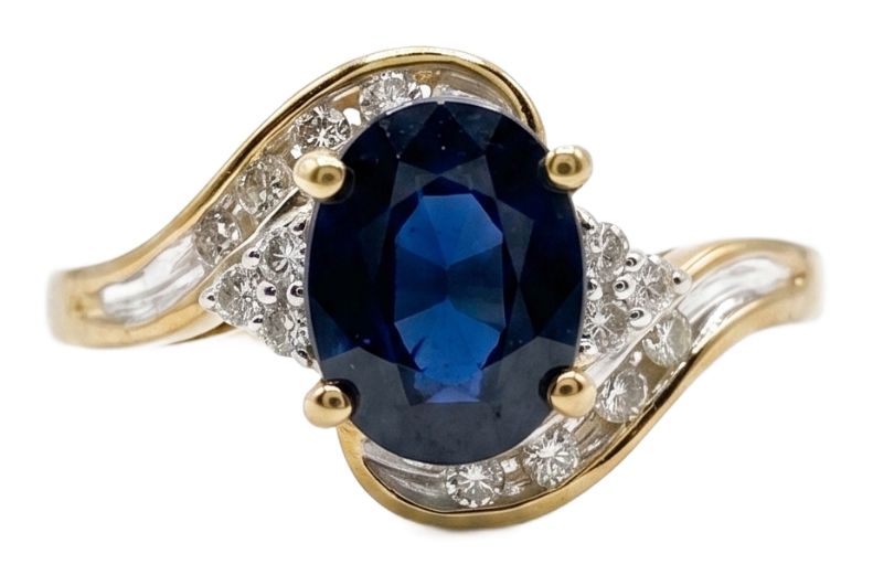 Pre-owned J54648 9ct Yellow Gold Diamond And Sapphire Twist Jewellery