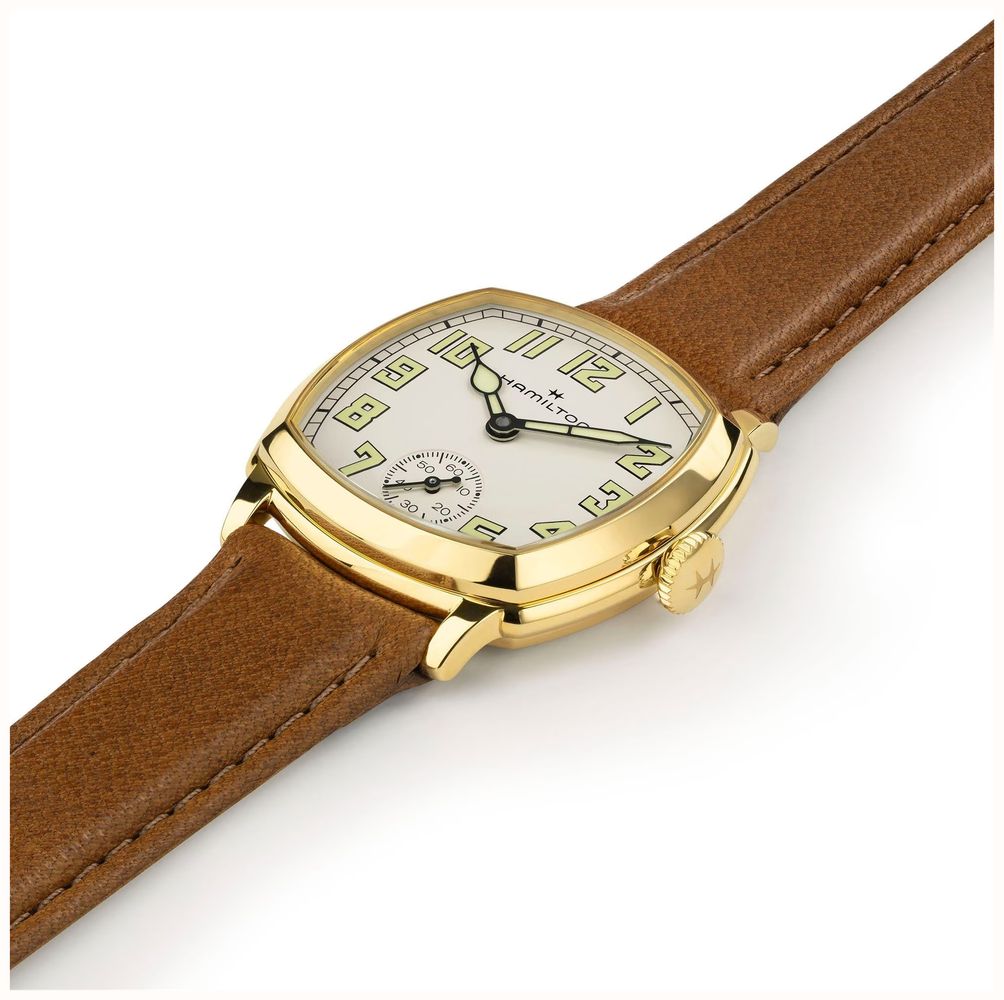 Hamilton American Classic Cushion Mechanical (30mm) Sandblasted Beige Dial / Brown Leather Strap Watch H36119520 - alternate view 4