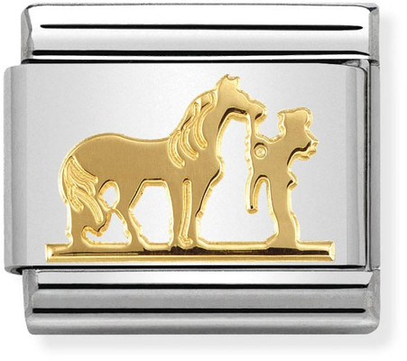 Nomination Classic Horse With Rider 18ct Gold & Steel Charm 030149/29