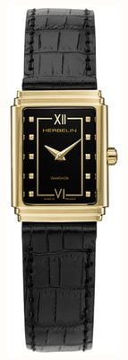 Herbelin Women's Art Déco 1925's (22mm) Black Rectangular Dial / Black Leather Strap 17577P84