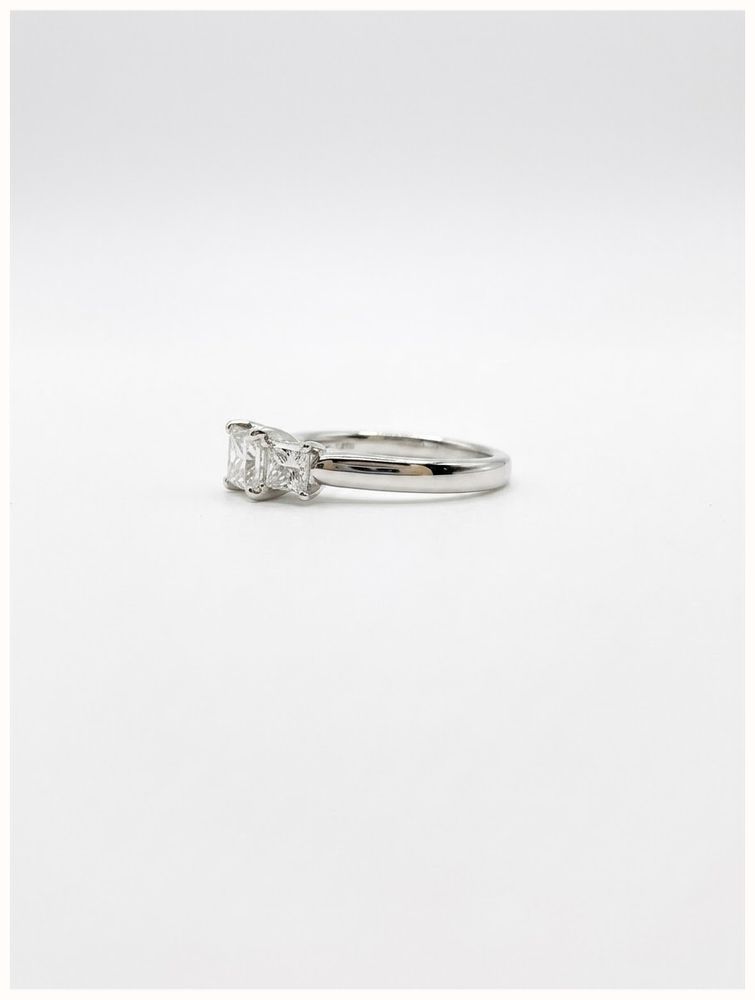 1.09ct Princess Natural Diamond Platinum Trilogy Ring J60207 - alternate view 2