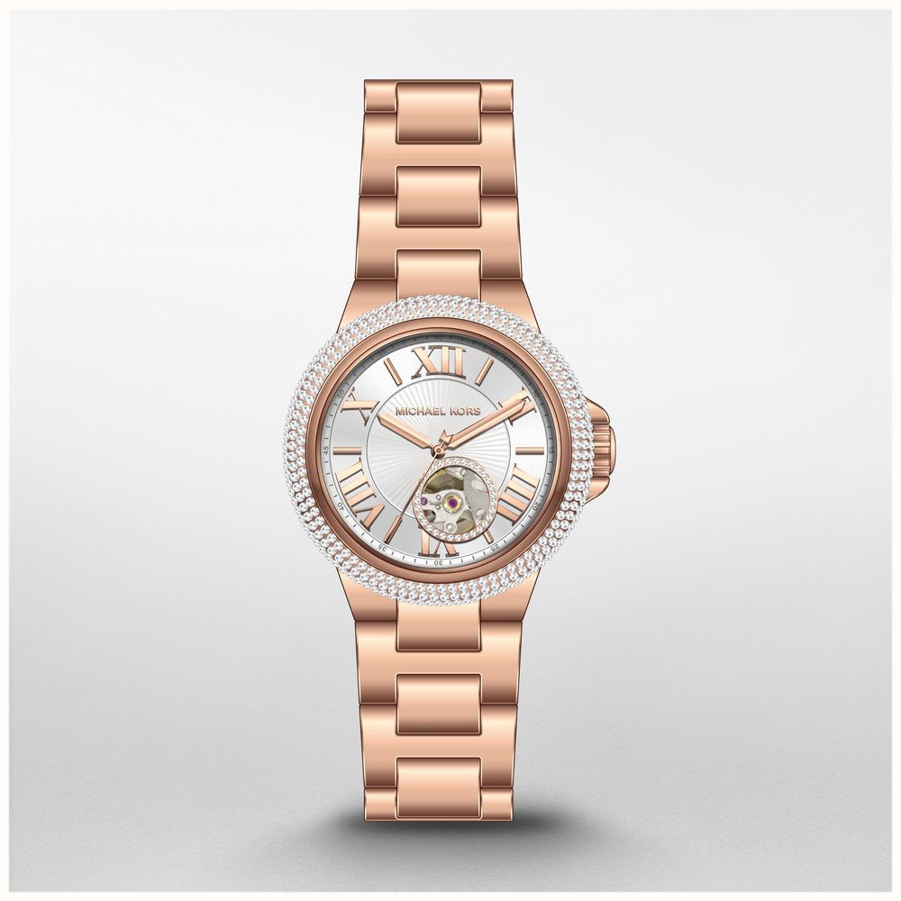 Michael Kors Camille Silver Dial Rose Gold Bracelet Automatic Watch MK9051 First Class Watches