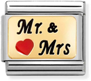 Nomination Classic Mr And Mrs With Heart 18ct Gold & Steel Enamel Charm 030284/53