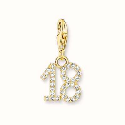 Thomas Sabo Gold-Plated Charm Pendant Number 18 With Zirconia 2139-414-39