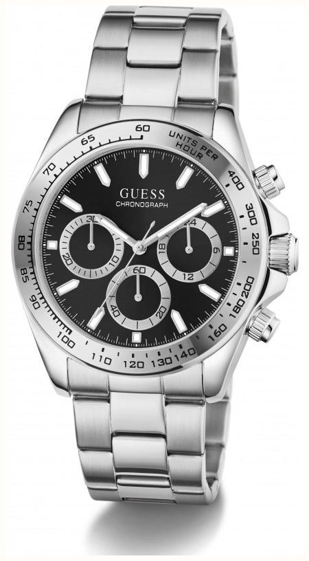Guess Men's Arthur Black Sunray Dial Silver-Tone Stainless Steel Bracelet GW1058G8 - alternate view 2