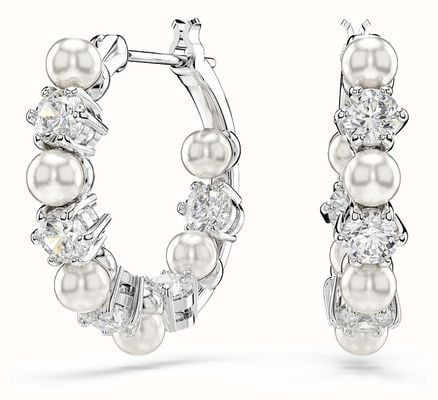 Swarovski Matrix Drop Earrings, Crystal Pearl, Round Cut, White, Rhodium 5709256