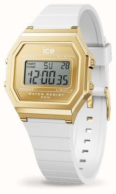 Ice-Watch ICE Digit Retro Metal White Gold (32mm) Gold Digital Dial / White Silicone Strap 022733