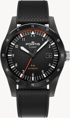 FORTIS Flieger F-41 Werk 7 Automatic Limited Edition (41mm) Mission Black on Hybrid Strap F4220030