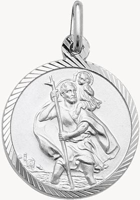 SILVER ST CHRISTOPHER DIA CUT ROUND PENDANT G6961