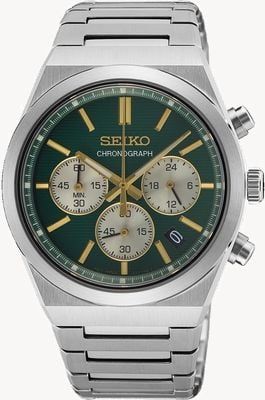 Seiko Essential Time Chronograph (40mm) Forest Green Dial / Stainless Steel Bracelet SSB461P1