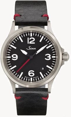 Sinn 556 A RS | Black Vintage Style V-Stitch Strap Red Seam Watch 556.0141-BL50205003403A