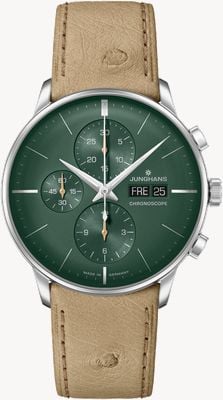 Junghans Meister Chronoscope | Green Dial | Beige Leather Strap German Date 27/4222.02