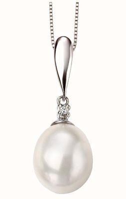 Elements Gold 9ct White Gold Diamond Pearl Drop Pendant Only GP2018W