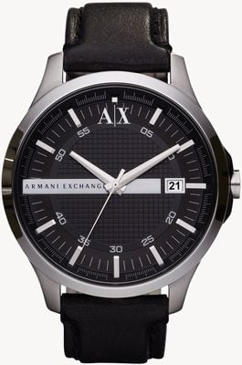 Armani Exchange Men's | Black Dial | Black Leather Strap Watch AX2101