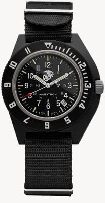 Marathon Official USMC NAV-D Black Navigator Date Quartz (41mm) Black Dial / Black Ballistic Nato Strap WW194013BK-0201
