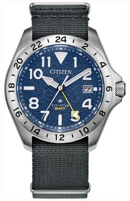 Citizen Eco-Drive Promaster Land GMT (39mm) Textured Blue Dial / Navy Nylon Strap BJ7150-09L