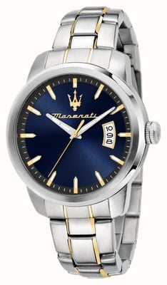 Maserati Successo Date Quartz (42mm) Blue Dial / Two-Tone Stainless Steel Bracelet R8853121011