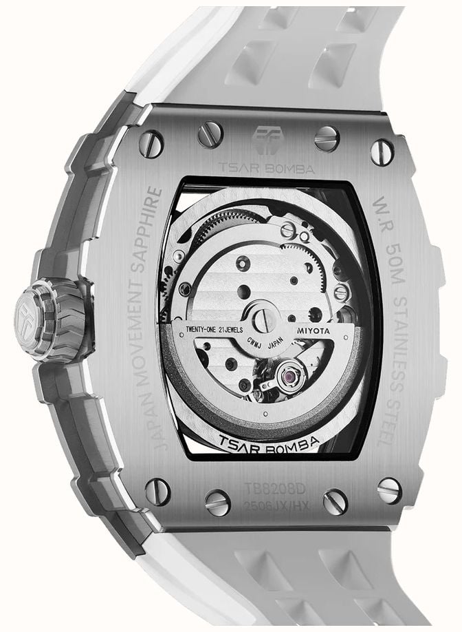 TSAR BOMBA Elemental Series Crystal Automatic (43mm) White Skeleton Dial / White FKM Rubber Strap TB8208D-11 - alternate view 4