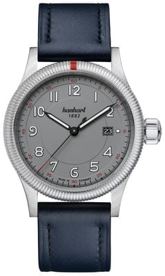 Hanhart PIONEER One Automatic (42mm) Grey Dial / Blue Leather Strap - M 762.240-7310