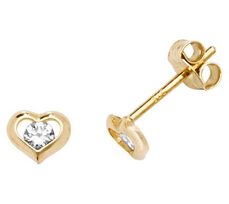 James Moore TH ES607 9k Yellow Gold Cubic Zirconia Heart Jewellery