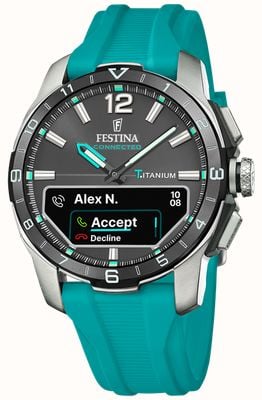 Festina Connected D Hybrid Smartwatch (44mm) Grey Integrated Digital Dial / Turquoise Rubber Strap F23000/5