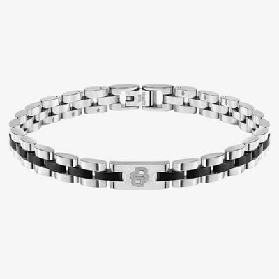 BOSS Jewellery Two Tone Black Enamel & Stainless Steel Link Bracelet 1580890