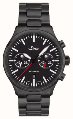 Sinn 936 S Chronograph Limited Edition (43mm) Matte Black Dial / H-Link Bracelet & Black Leather Strap 936.020