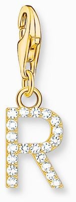 Thomas Sabo Charm Pendant Letter R With White Stones Gold Plated 1981-414-14