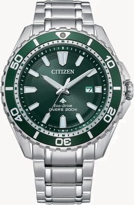 Citizen Men's Promaster Diver | Eco-Drive | Green Dial | Stainless Steel Bracelet BN0199-53X
