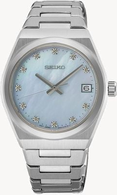 Seiko Essential Time Diamond (34mm) Light Blue Mother-of-Pearl Dial / Stainless Steel Bracelet SUR603P1