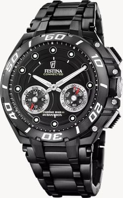 Festina Chrono Bike Connected Hybrid Smartwatch (46mm) Black Dial / Black PVD Stainless Steel Bracelet F20762/3