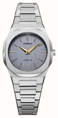 D1 Milano Ultra Thin Indigo Loom (30mm) Light Blue Linen Brushed Dial / Stainless Steel Bracelet UTBL37
