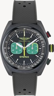 Aston Martin Aramco Formula One™ Team DWF Quartz Chronograph (43mm) Black Dial / Grey Silicone Strap MTFD2F602