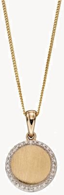 Elements Gold 9ct Yellow Gold Brushed Diamond Mini Disc Pendant ONLY GP2236 EX DISPLAY