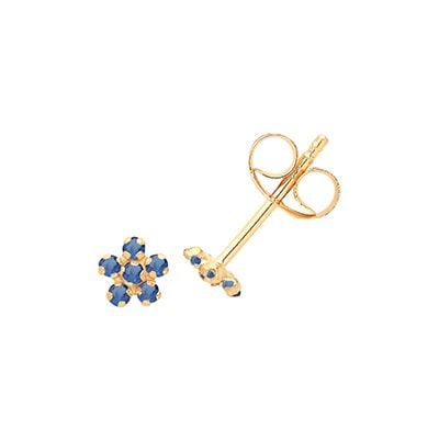 Treasure House ES718S 9ct Yellow Gold Blue Cz Flower Stud Jewellery