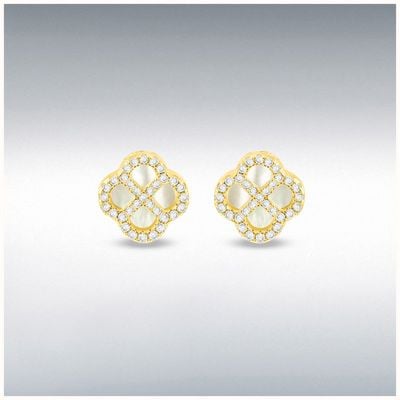Sterling Silver Yellow Gold Plated 11mm Clover Mother Of Pea 8.59.1922