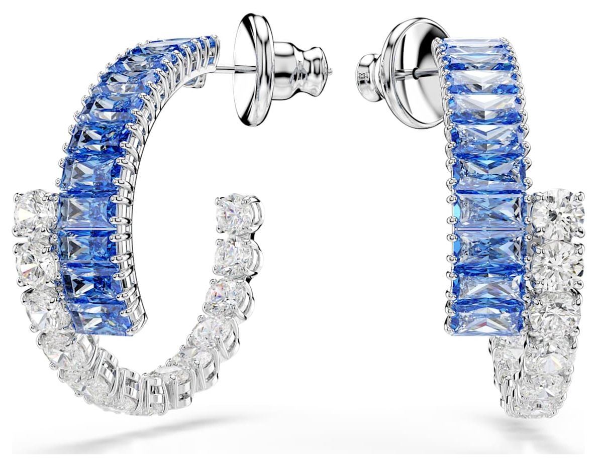 Swarovski 5722459 Matrix Hoop Earrings, Mixed Cuts, Blue, Jewellery