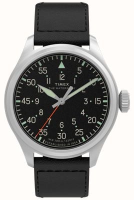 Timex Waterbury Ace (41mm) Black Dial / Black Leather Strap TW2Y70400