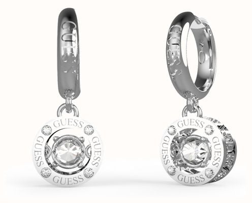 Guess Rhodium Plated Crystal Drop Hoop Earrings UBE01463RH