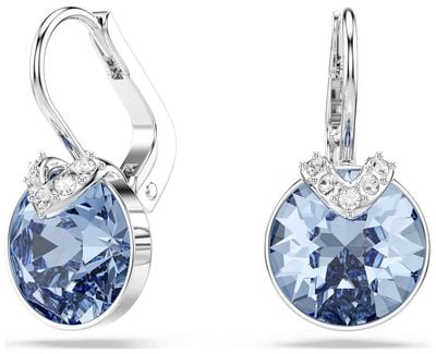 Swarovski Bella V Drop Earrings, Round Cut, Blue, Rhodium Plated 5734234
