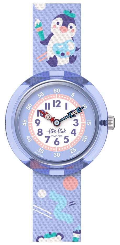 Flik Flak FBNP246 ARTY ANIMALS (31.85mm) White and Purple Watch