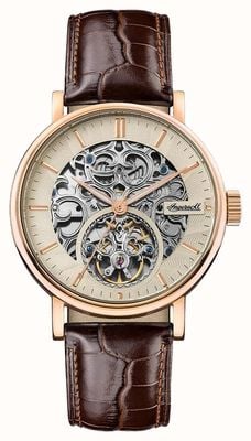 Ingersoll THE CHARLES Automatic (44mm) Champagne Skeleton Dial / Brown Leather Strap I05805
