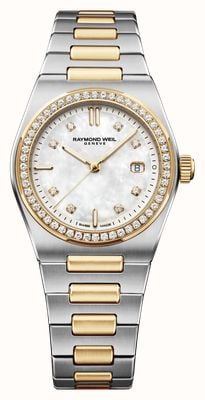 Raymond Weil A.R.T. Date Quartz Diamond (30mm) White Mother-of-Pearl Dial / Two-Tone Stainless Steel Bracelet 1250-SPS-97081