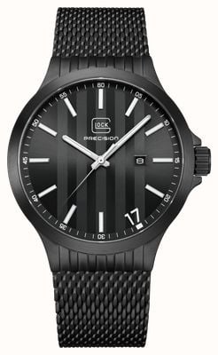GLOCK Precision Date Quartz (44mm) Black Striped Dial / Black PVD Stainless Steel Mesh Strap GW-12-1-24