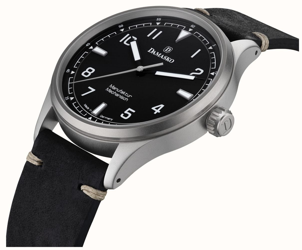 Damasko DF10 Three-Hand Manufacture (39mm) Black Dial / 'Vintage' Black Leather Strap Watch DF10 BLACK - alternate view 2