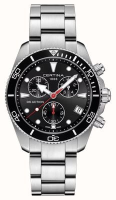 Certina DS Action Quartz Chronograph (42mm) Black Dial / Stainless Steel Bracelet C0484171105100