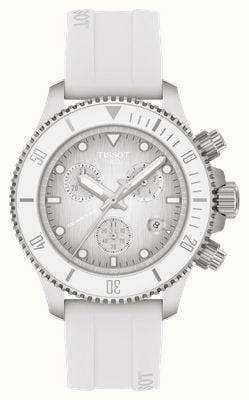Tissot Seastar 1000 Quartz Chronograph (38mm) Graded White-Grey Dial / White Silicone Strap T1202171701100
